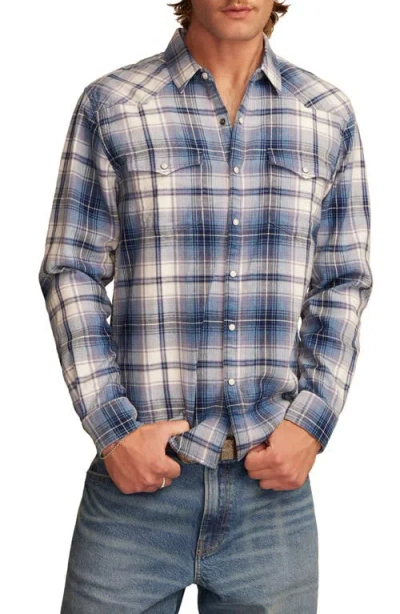 Lucky Brand Mesa Western Plaid Flannel Snap-up Shirt In Blue