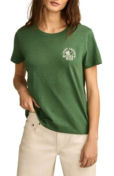 Lucky Brand Mickey Mouse Feel The Luck Embroidered Cotton Graphic T-shirt In Green Bay