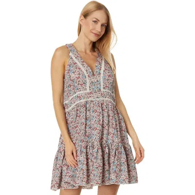 Lucky Brand Mini Dress Nirvana Multi Printed Ruffle Hem V-neck Frog208