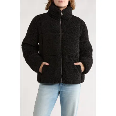 Lucky Brand Missy Faux Fur Teddy Puffer Jacket In Black