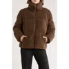 Lucky Brand Missy Faux Fur Teddy Puffer Jacket In Brown