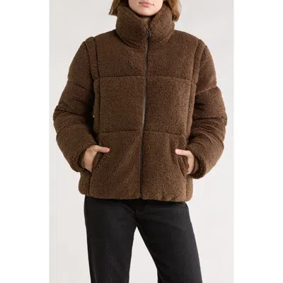 Lucky Brand Missy Faux Fur Teddy Puffer Jacket In Brown