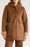 Lucky Brand Missy Faux Shearling Coat In Brown