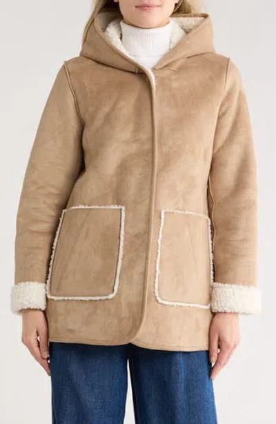 Lucky Brand Missy Faux Shearling Coat In Neutral