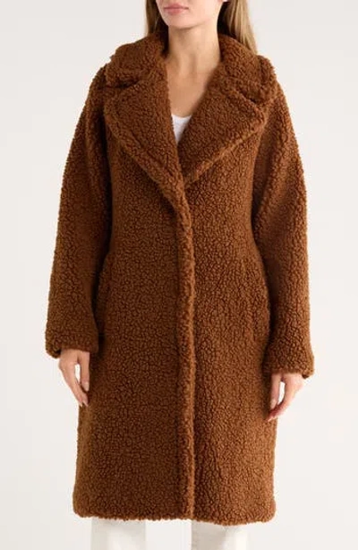 Lucky Brand Missy Faux Shearling Coat In Brown