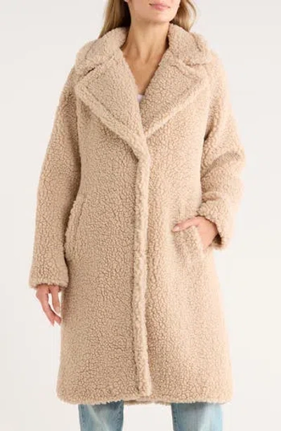 Lucky Brand Missy Faux Shearling Coat In Brown