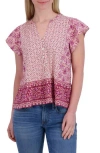 Lucky Brand Mix Print Flutter Sleeve Top In Pink Combo