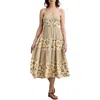 Lucky Brand Mix Print Tiered Midi Dress