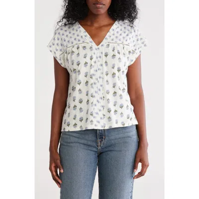 Lucky Brand Mixed Floral Print Split Neck Cotton T-shirt