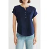 Lucky Brand Mixed Media Short Sleeve Cotton & Modal Henley In Blue
