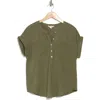 Lucky Brand Mixed Media Short Sleeve Cotton & Modal Henley In Green