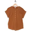 Lucky Brand Mixed Media Short Sleeve Cotton & Modal Henley In Argan Oil