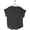Lucky Brand Mixed Media Short Sleeve Cotton & Modal Henley In Asphalt
