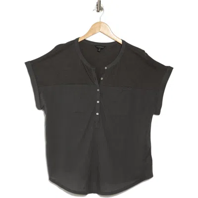 Lucky Brand Mixed Media Short Sleeve Cotton & Modal Henley In Asphalt
