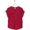 Lucky Brand Mixed Media Short Sleeve Cotton & Modal Henley In Beet Red