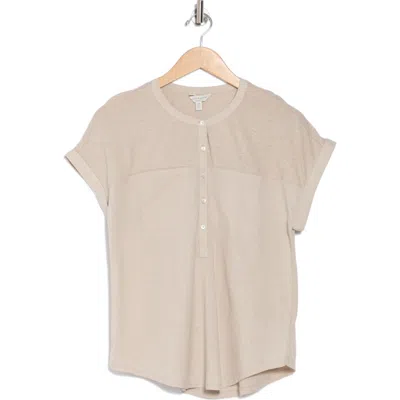 Lucky Brand Mixed Media Short Sleeve Cotton & Modal Henley In Dove