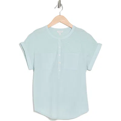 Lucky Brand Mixed Media Short Sleeve Cotton & Modal Henley In Ether