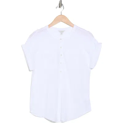 Lucky Brand Mixed Media Short Sleeve Cotton & Modal Henley In Lucky Whit