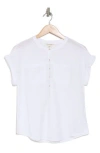 Lucky Brand Mixed Media Short Sleeve Cotton Henley Top In Lucky White
