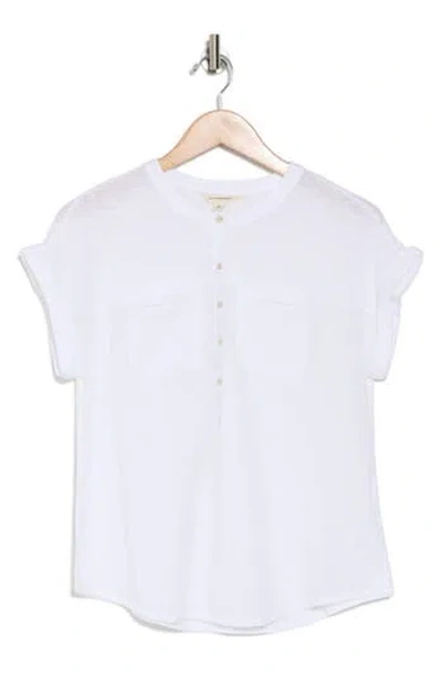 Lucky Brand Mixed Media Short Sleeve Cotton Henley Top In Lucky White