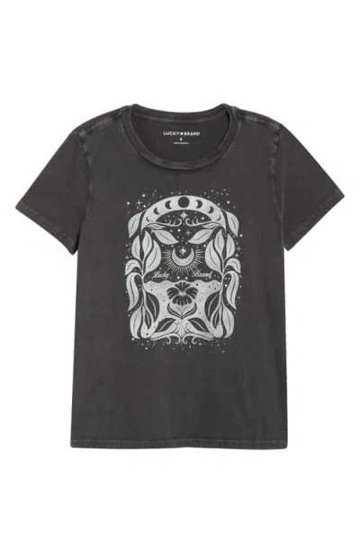 Lucky Brand Moon Flower Graphic Cotton T-shirt In Gray