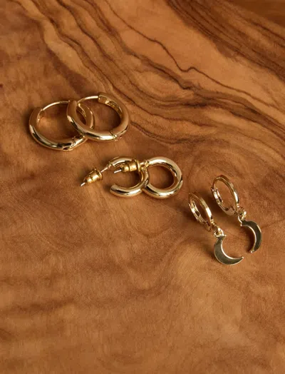 Lucky Brand Moon Hoop Earring Set In Gold