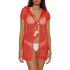 Lucky Brand Morro Hooded Fishnet Cover-up Tunic In Red