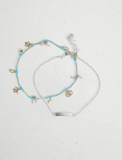 Lucky Brand Multi Charm Anklet Set In Yellow