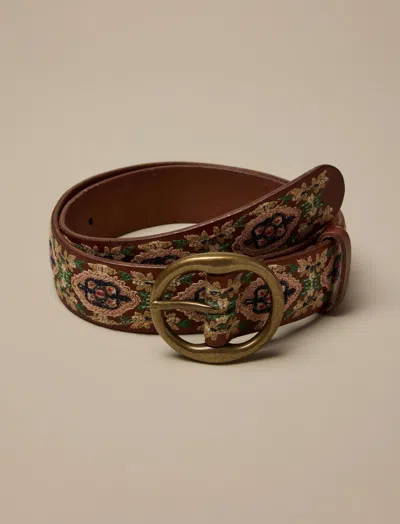 Lucky Brand Multi Emboridered Belt In Brown
