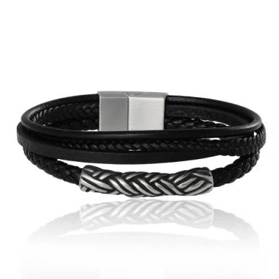Lucky Brand Multi-row 8'' Bracelet With Braided Barrel, Black, Magnetic Clasp