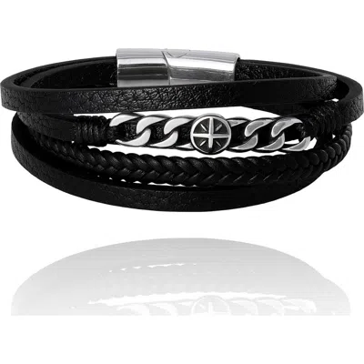 Lucky Brand Multi-row Chain 8.25'' Bracelet With Compass Emblem, Black