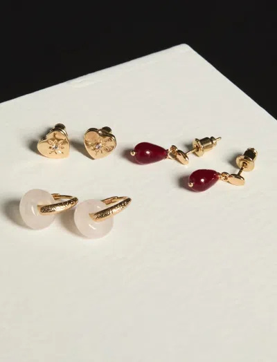 Lucky Brand Mutli Drop Earring Set In Red