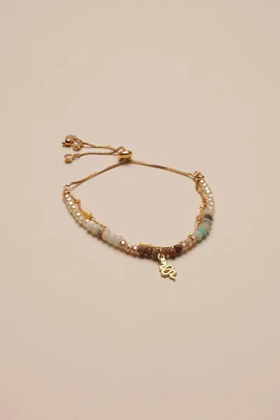 Lucky Brand Neutral Stone And Beaded Bracelet W/ Pendants