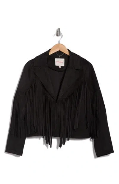 Lucky Brand Notch Collar Fringe Crop Jacket In Black