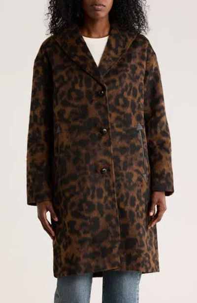 Lucky Brand Notch Lapel Faux Leather Trim Western Coat In Animal Print