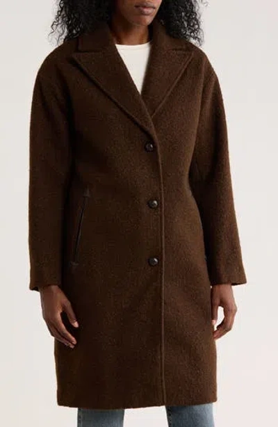 Lucky Brand Notch Lapel Faux Leather Trim Western Coat In Brown