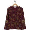 Lucky Brand Notch Neck Bell Sleeve Top In Burgundy