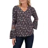 Lucky Brand Notch Neck Bell Sleeve Top In Navy Multi