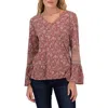 Lucky Brand Notch Neck Bell Sleeve Top In Rust Multi