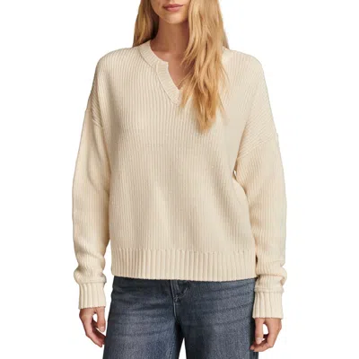 Lucky Brand Notch Neck Cotton Blend Sweater In Tofu