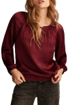 Lucky Brand Notch Neck Peasant Top In Marsala