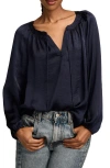 Lucky Brand Notch Neck Peasant Top In Navy