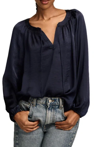 Lucky Brand Notch Neck Peasant Top In Navy