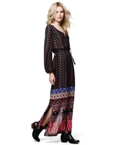Lucky Brand Ny Collection Printed Peasant Dress Vince Camuto Chain Tassel Necklace  Basel Booties In Black Diamond Leather