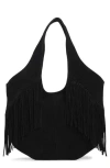 Lucky Brand Nyra Fringe Suede Tote Bag In Black