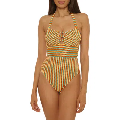 Lucky Brand Ocean Wave Stripe Seersucker One-piece Swimsuit In Orange
