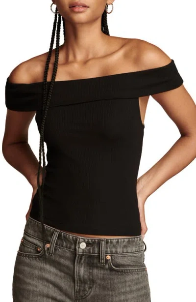 Lucky Brand Off The Shoulder Rib Top In Jet Black