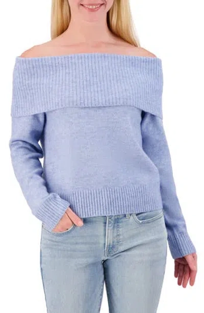Lucky Brand Off The Shoulder Sweater In Heather Light Blue