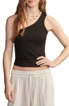 Lucky Brand One-shoulder Rib Tank In Jet Black