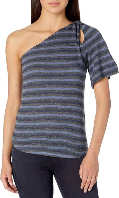 Lucky Brand One Shoulder Stripe Top In Blue